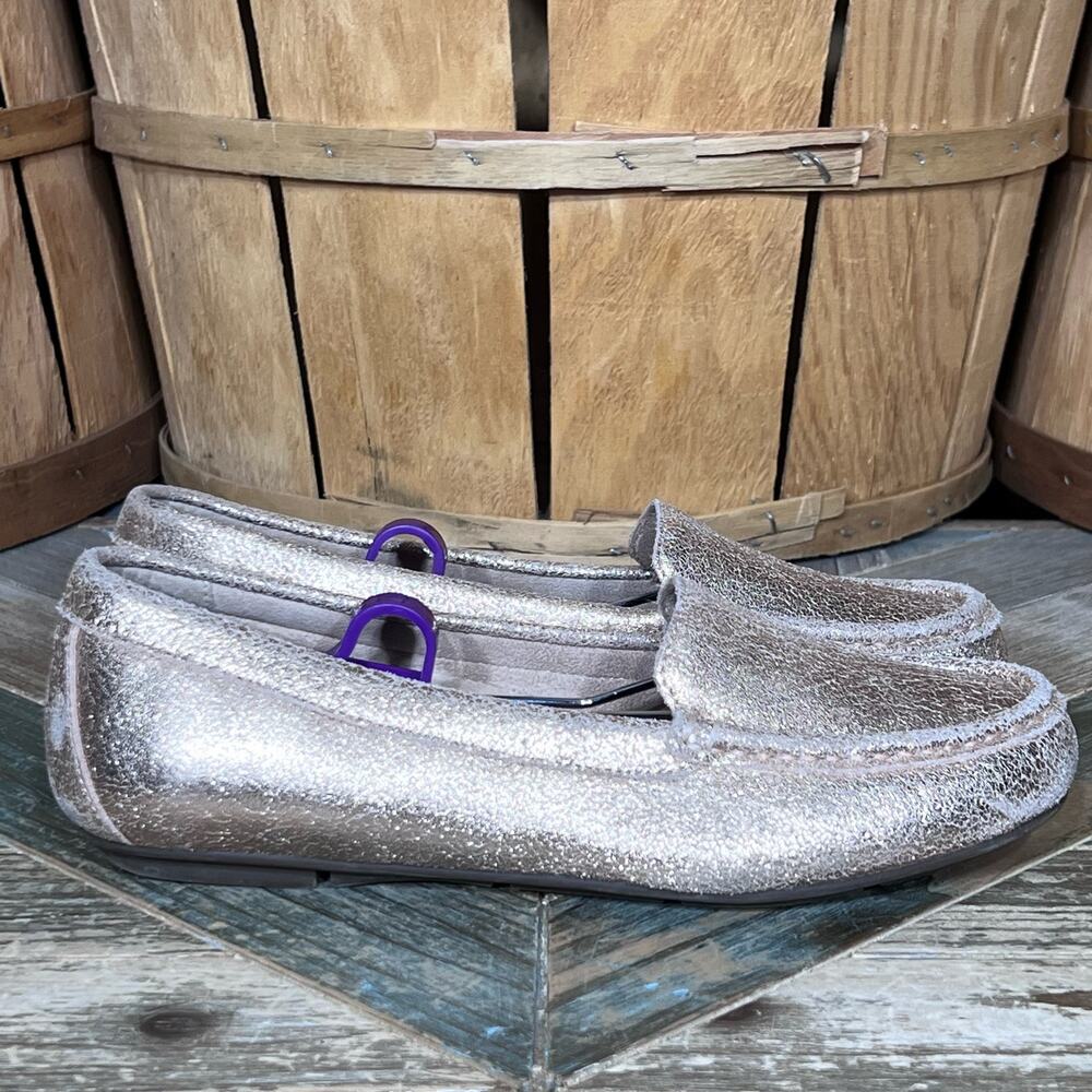 Vionic Debbie Metallic Gold Leather Slip-On Driving Mocs Loafers Womens Size 7